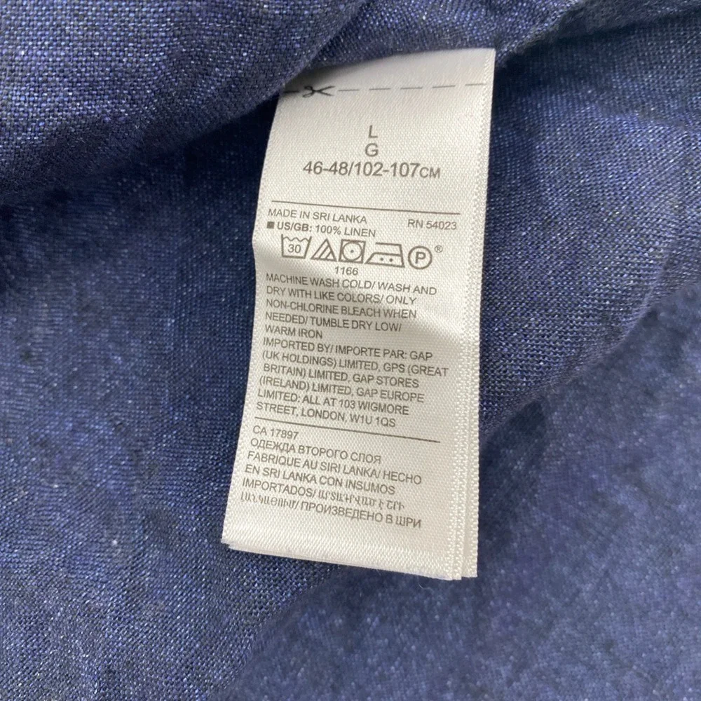 Banana Republic Linen Shirt Mens Large Slim Blue Summer Vacation Coastal Resort